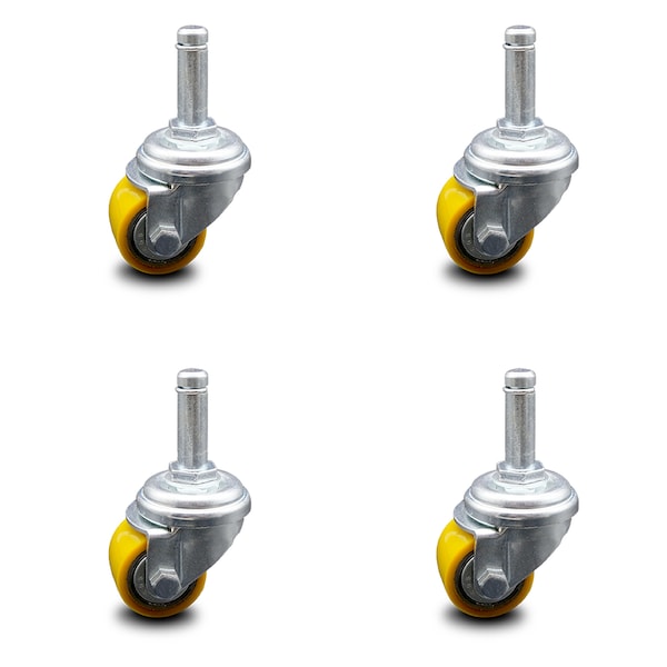 Low Profile Polyurethane 35mm Wheel 7/8 Inch Grip Ring Stem Caster SCC, 4PK